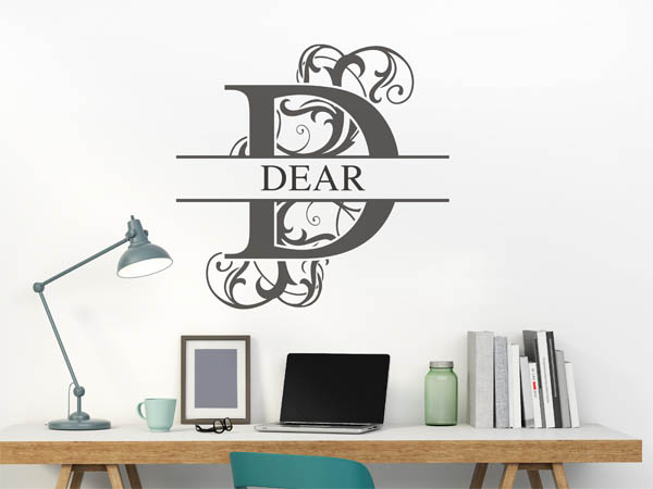 Wandtattoo verschnörkelter Buchstabe D mit Dear