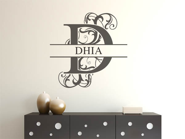 Wandtattoo verschnörkelter Buchstabe D mit Dhia