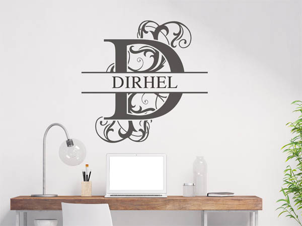 Wandtattoo verschnörkelter Buchstabe D mit Dirhel