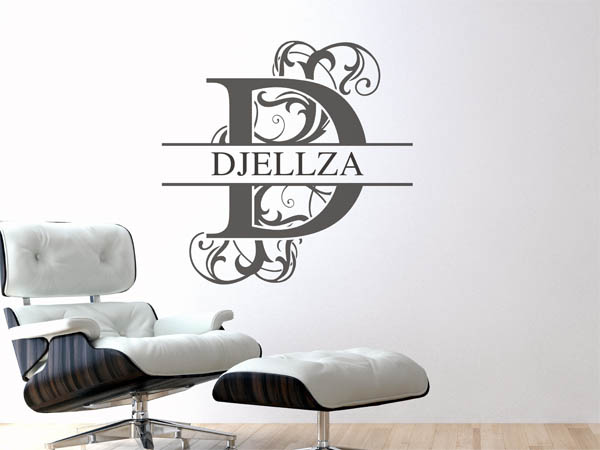 Wandtattoo verschnörkelter Buchstabe D mit Djellza