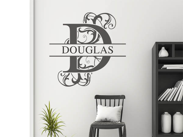 Wandtattoo verschnörkelter Buchstabe D mit Douglas