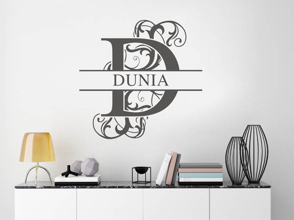 Wandtattoo verschnörkelter Buchstabe D mit Dunia