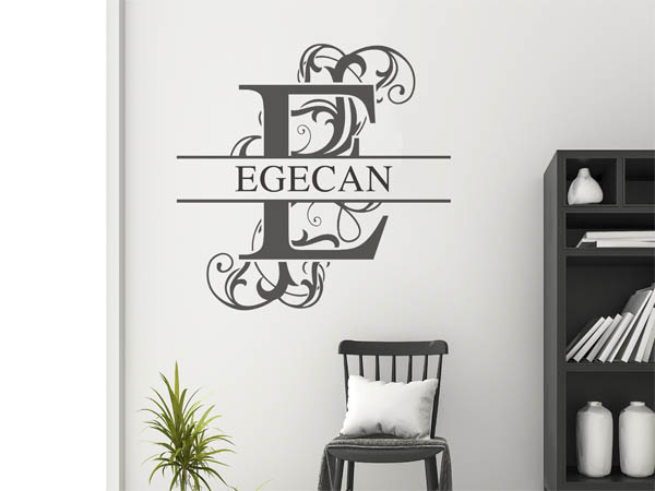 Wandtattoo verschnörkelter Buchstabe E mit Egecan