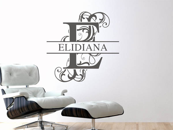 Wandtattoo verschnörkelter Buchstabe E mit Elidiana
