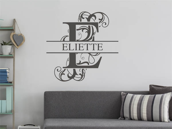 Wandtattoo verschnörkelter Buchstabe E mit Eliette