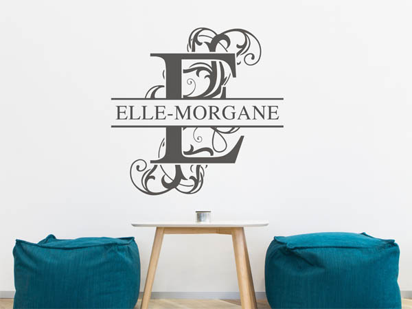 Wandtattoo verschnörkelter Buchstabe E mit Elle-Morgane