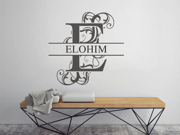 Wandtattoo verschnörkelter Buchstabe E mit Elohim