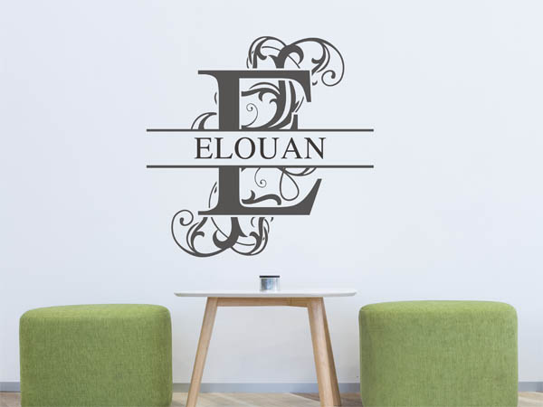 Wandtattoo verschnörkelter Buchstabe E mit Elouan