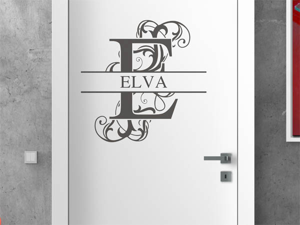 Wandtattoo verschnörkelter Buchstabe E mit Elva