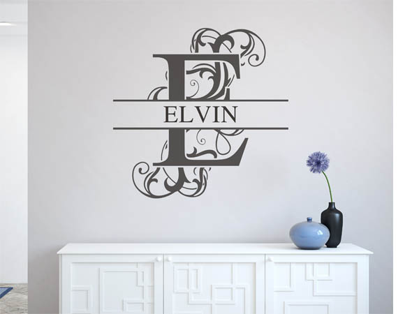 Wandtattoo verschnörkelter Buchstabe E mit Elvin