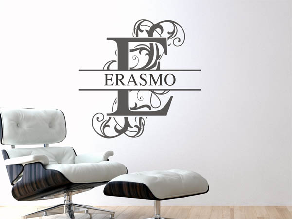 Wandtattoo verschnörkelter Buchstabe E mit Erasmo