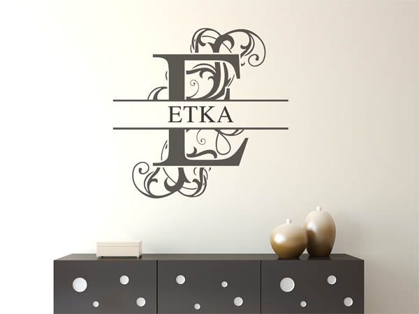 Wandtattoo verschnörkelter Buchstabe E mit Etka