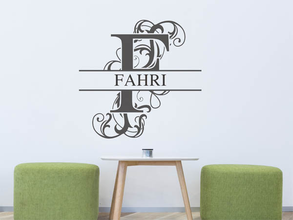 Wandtattoo verschnörkelter Buchstabe F mit Fahri