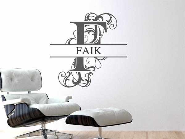 Wandtattoo verschnörkelter Buchstabe F mit Faik