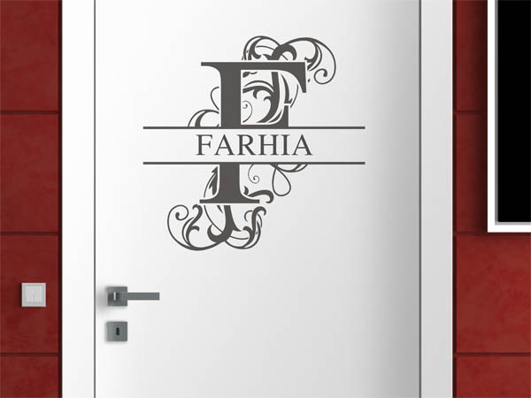 Wandtattoo verschnörkelter Buchstabe F mit Farhia