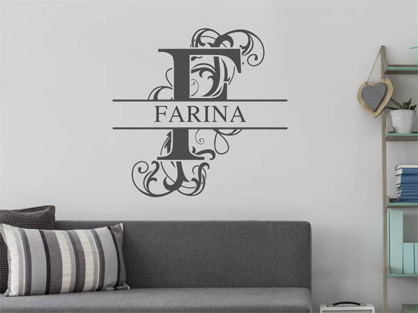 Wandtattoo verschnörkelter Buchstabe F mit Farina