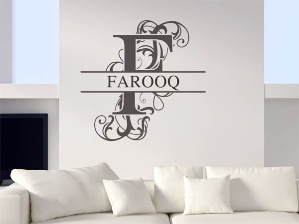 Wandtattoo verschnörkelter Buchstabe F mit Farooq