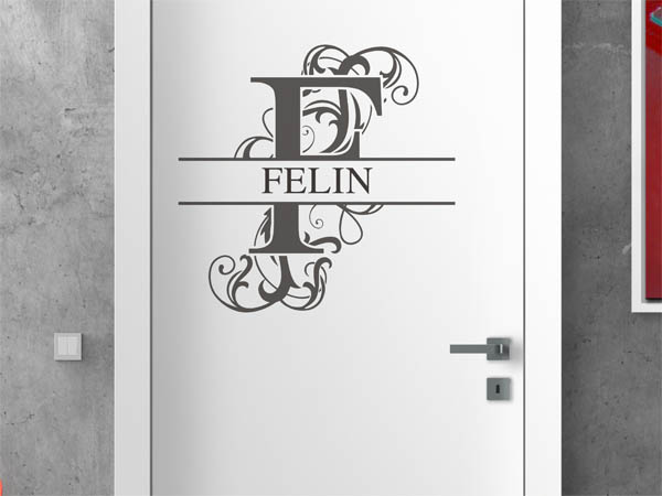 Wandtattoo verschnörkelter Buchstabe F mit Felin