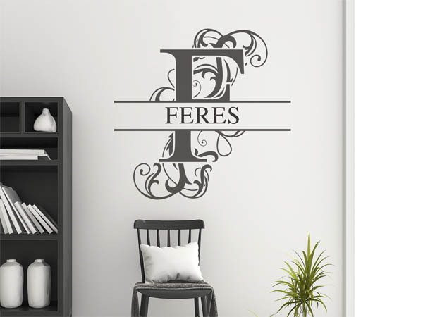 Wandtattoo verschnörkelter Buchstabe F mit Feres