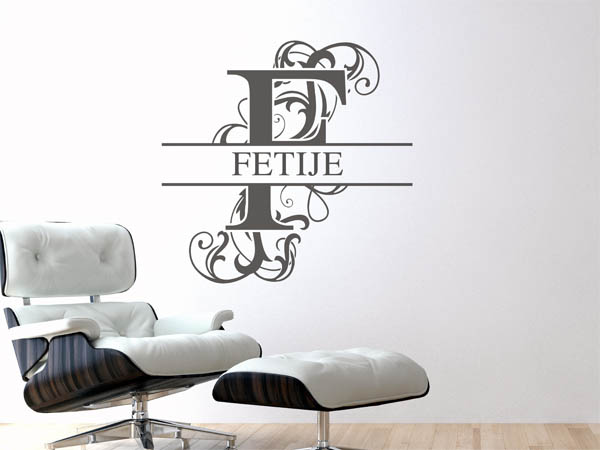 Wandtattoo verschnörkelter Buchstabe F mit Fetije