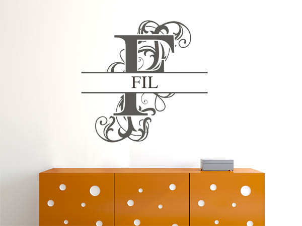 Wandtattoo verschnörkelter Buchstabe F mit Fil