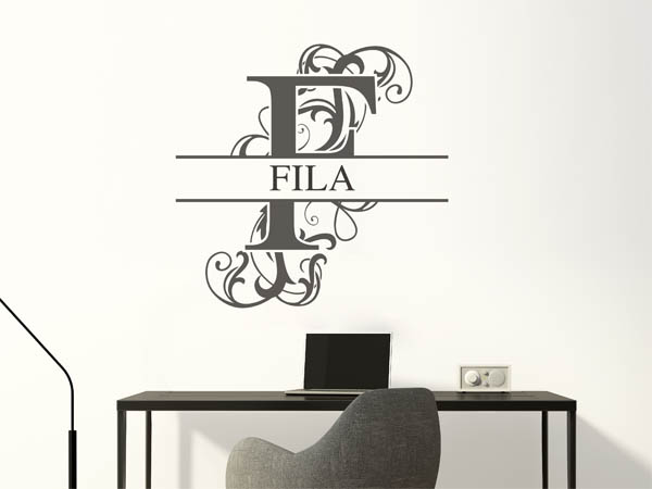 Wandtattoo verschnörkelter Buchstabe F mit Fila