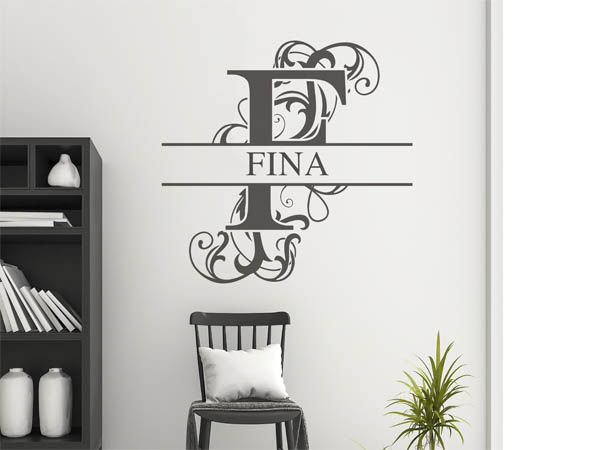 Wandtattoo verschnörkelter Buchstabe F mit Fina