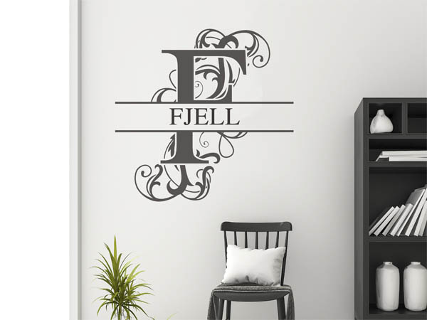 Wandtattoo verschnörkelter Buchstabe F mit Fjell