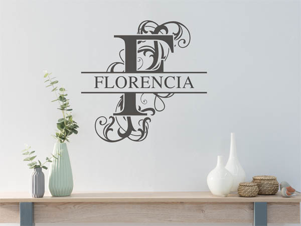Wandtattoo verschnörkelter Buchstabe F mit Florencia
