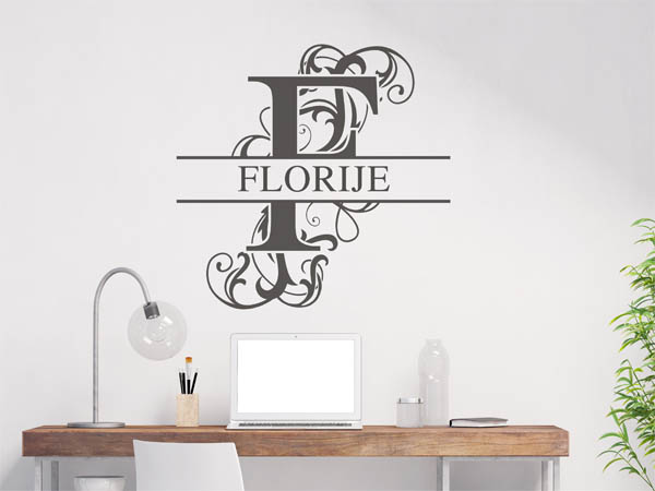 Wandtattoo verschnörkelter Buchstabe F mit Florije