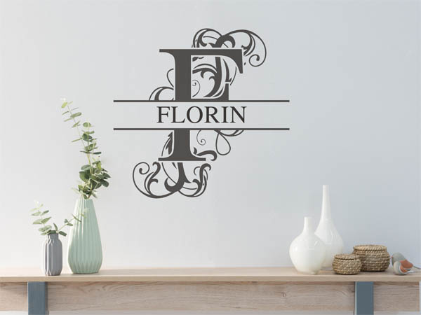 Wandtattoo verschnörkelter Buchstabe F mit Florin