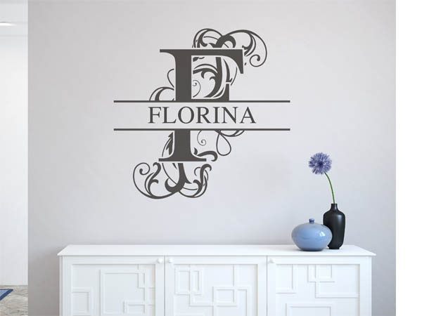 Wandtattoo verschnörkelter Buchstabe F mit Florina