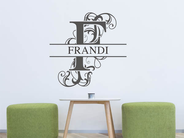 Wandtattoo verschnörkelter Buchstabe F mit Frandi