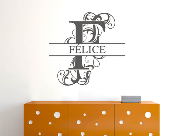 Wandtattoo verschnörkelter Buchstabe F mit Félice