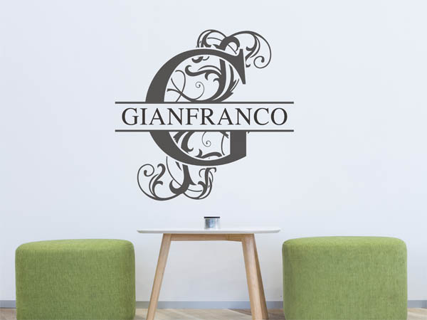 Wandtattoo verschnörkelter Buchstabe G mit Gianfranco