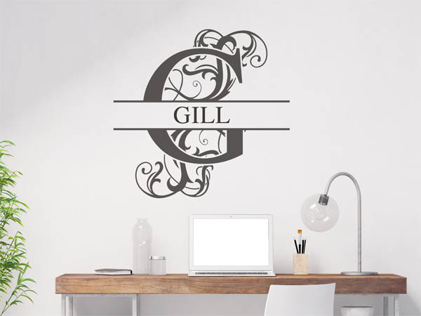 Wandtattoo verschnörkelter Buchstabe G mit Gill