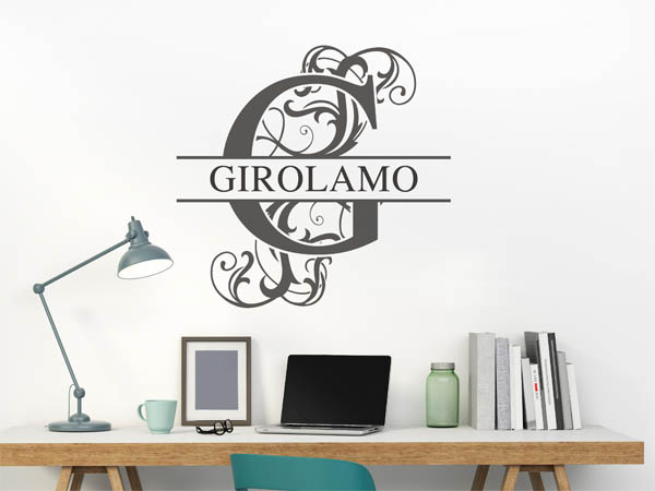 Wandtattoo verschnörkelter Buchstabe G mit Girolamo