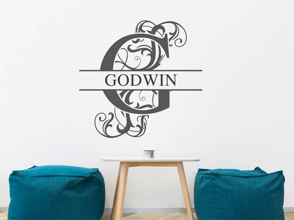 Wandtattoo verschnörkelter Buchstabe G mit Godwin