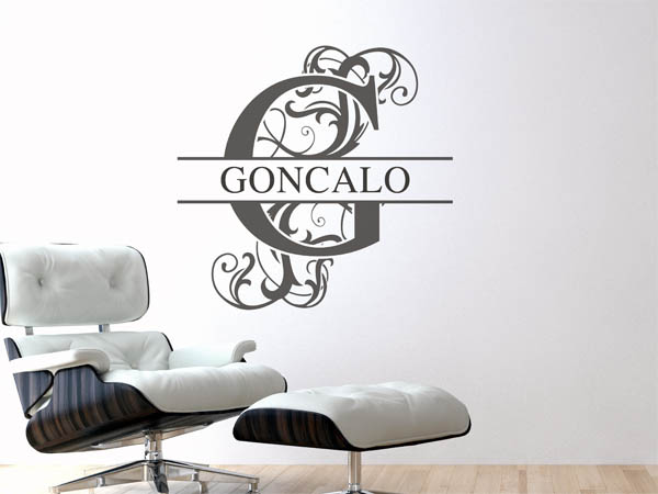 Wandtattoo verschnörkelter Buchstabe G mit Goncalo