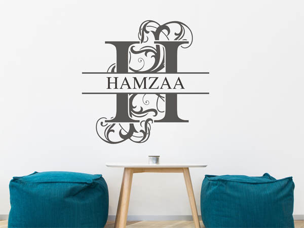 Wandtattoo verschnörkelter Buchstabe H mit Hamzaa