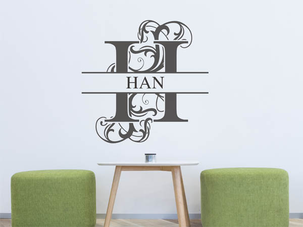 Wandtattoo verschnörkelter Buchstabe H mit Han