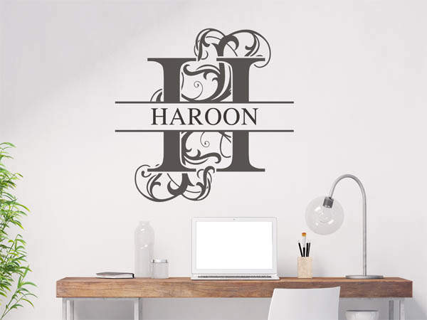 Wandtattoo verschnörkelter Buchstabe H mit Haroon
