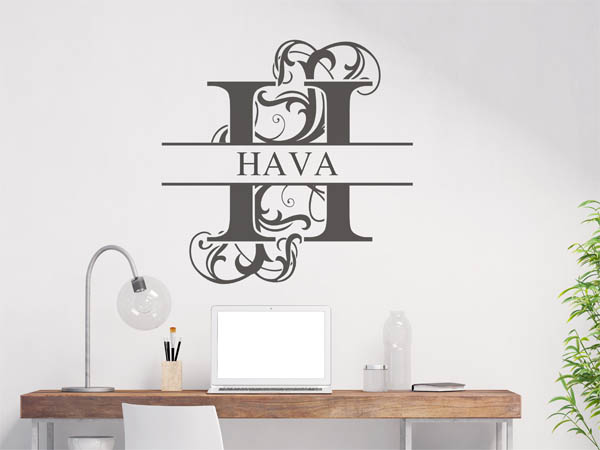 Wandtattoo verschnörkelter Buchstabe H mit Hava