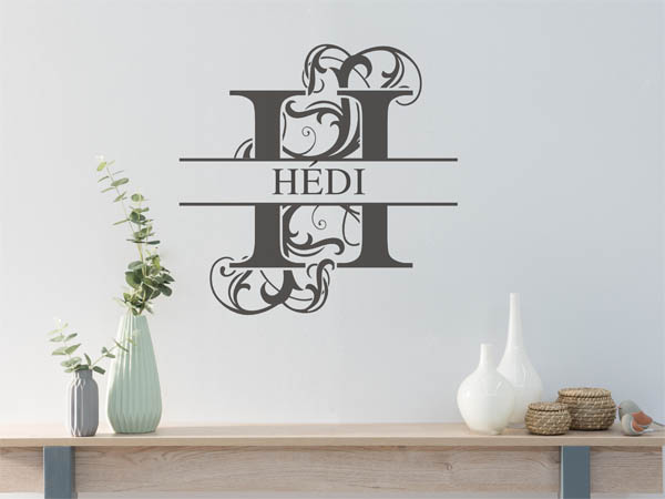 Wandtattoo verschnörkelter Buchstabe H mit Hédi