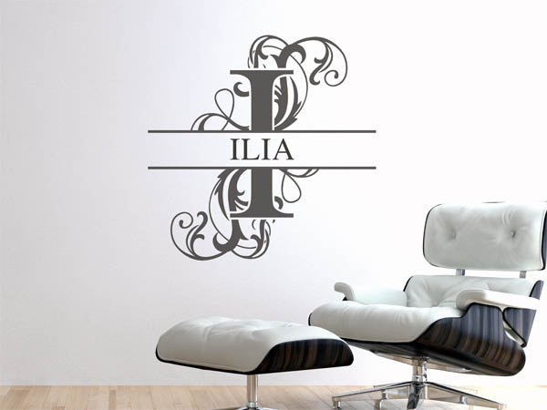 Wandtattoo verschnörkelter Buchstabe I mit Ilia