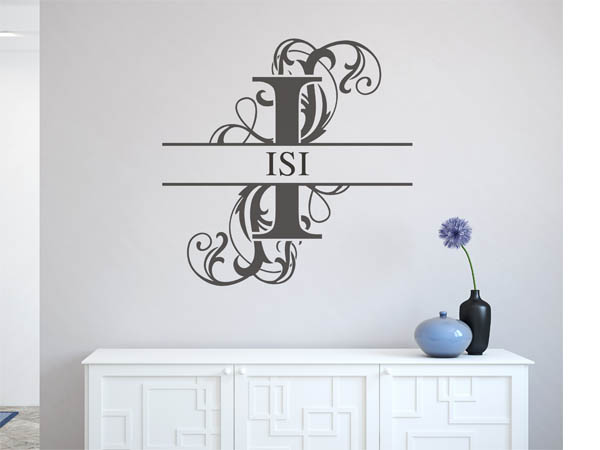 Wandtattoo verschnörkelter Buchstabe I mit Isi