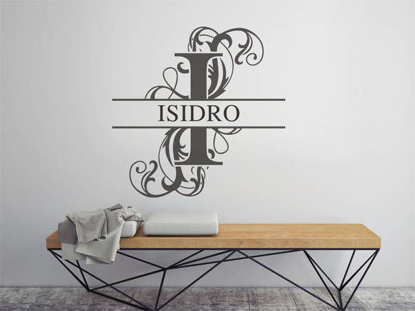 Wandtattoo verschnörkelter Buchstabe I mit Isidro