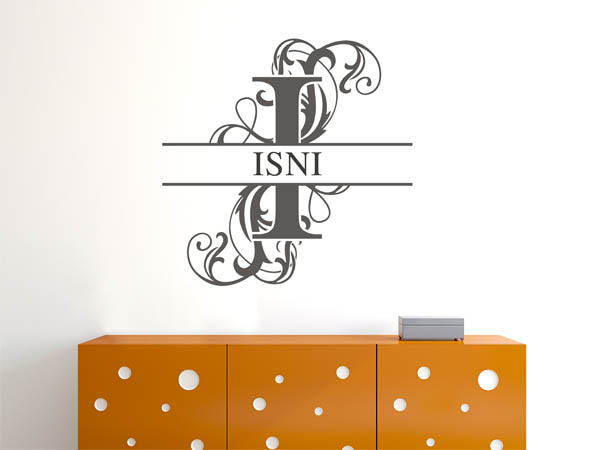 Wandtattoo verschnörkelter Buchstabe I mit Isni