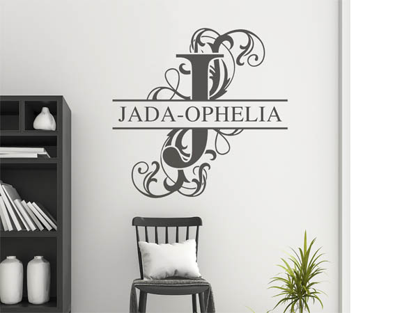 Wandtattoo verschnörkelter Buchstabe J mit Jada-Ophelia