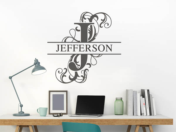 Wandtattoo verschnörkelter Buchstabe J mit Jefferson